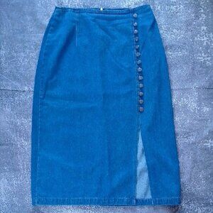 VINTAGE 90s Blue Denim Button-Down Skirt